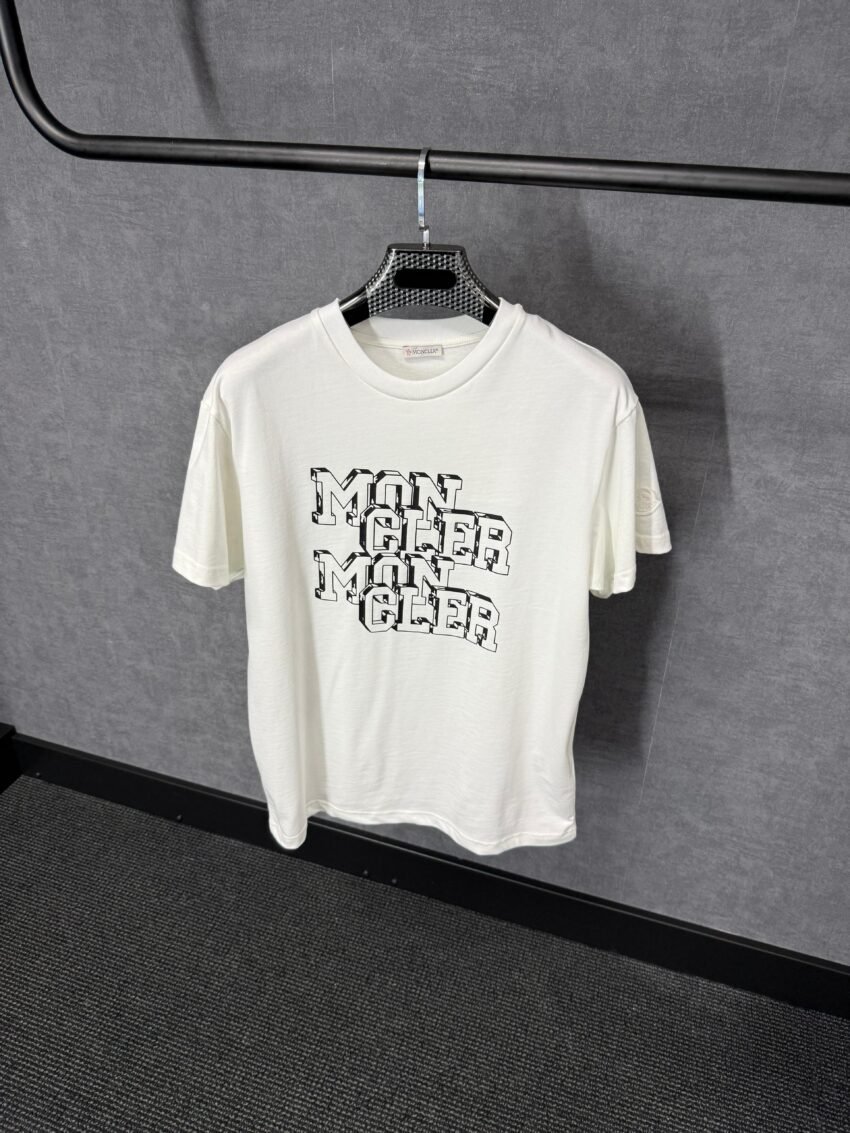 Moncler White T-Shirt Logo Big Text