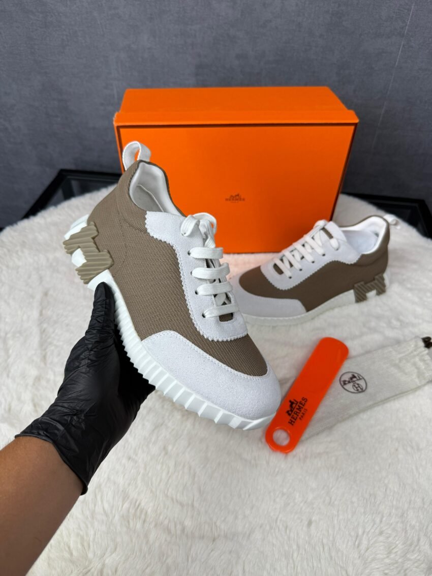 Hermes Bouncing Sneakers Brown White Ribbels #xadv