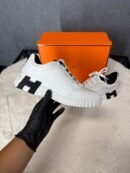 Hermes Bouncing Sneakers White Leather, Black Logo