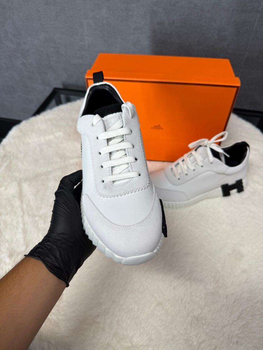 Hermes Bouncing Sneakers White Leather, Black Logo - Afbeelding 3