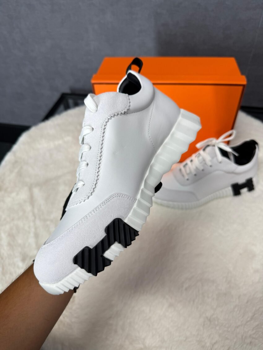 Hermes Bouncing Sneakers White Leather, Black Logo - Afbeelding 4