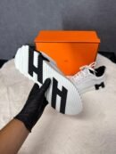 Hermes Bouncing Sneakers White Leather, Black Logo
