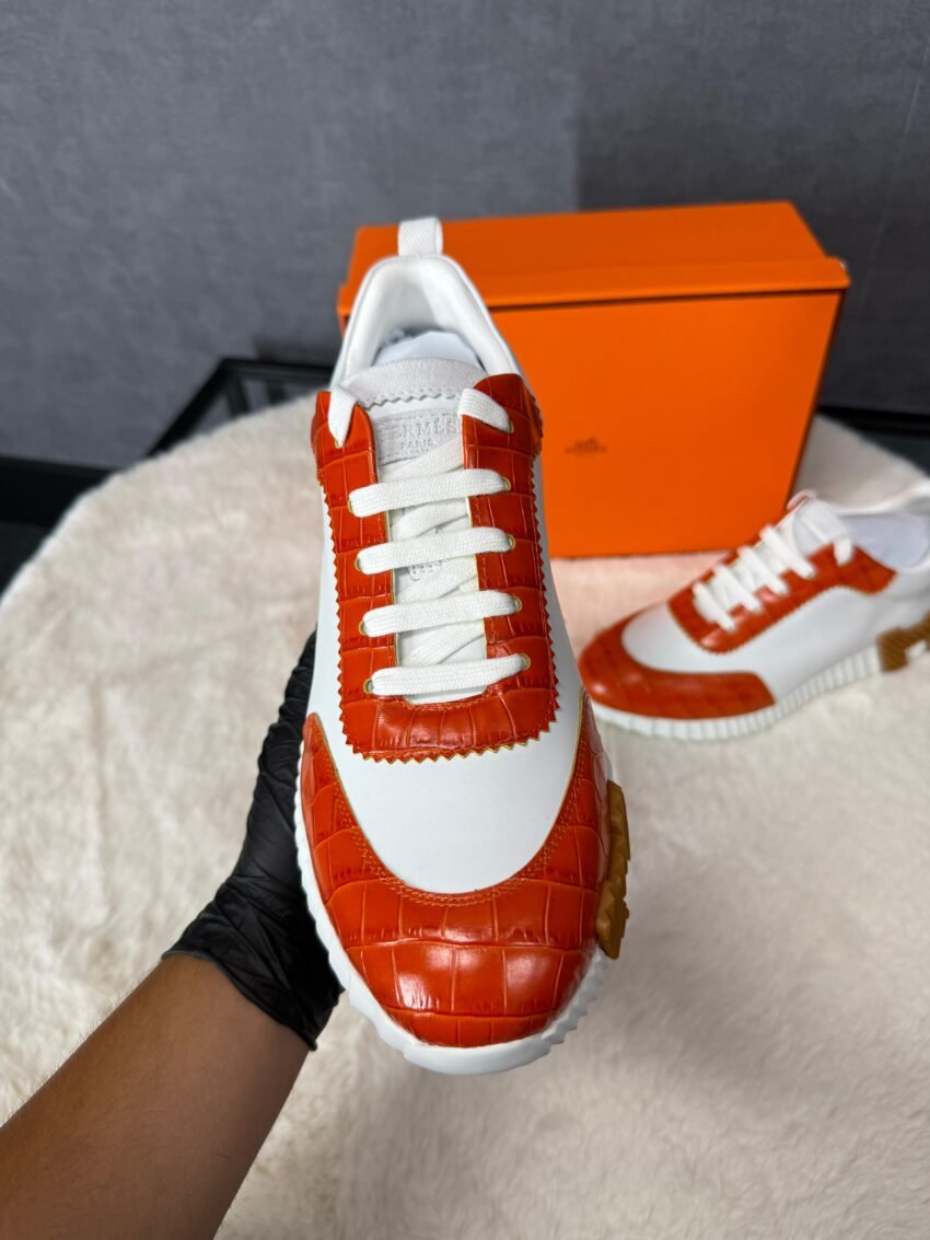 Hermes Bouncing Sneakers White Orange, Brown Logo - Afbeelding 5