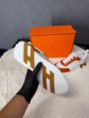 Hermes Bouncing Sneakers White Orange, Brown Logo