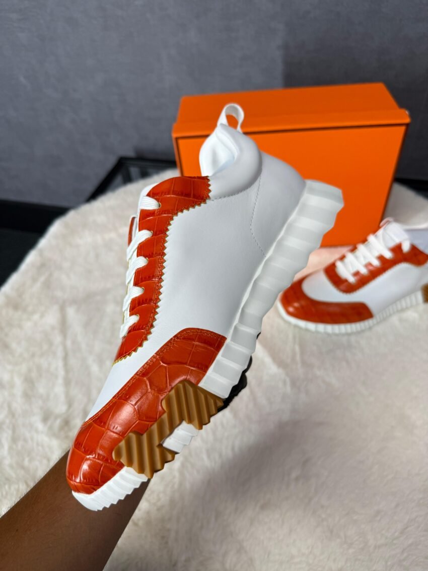 Hermes Bouncing Sneakers White Orange, Brown Logo - Afbeelding 3