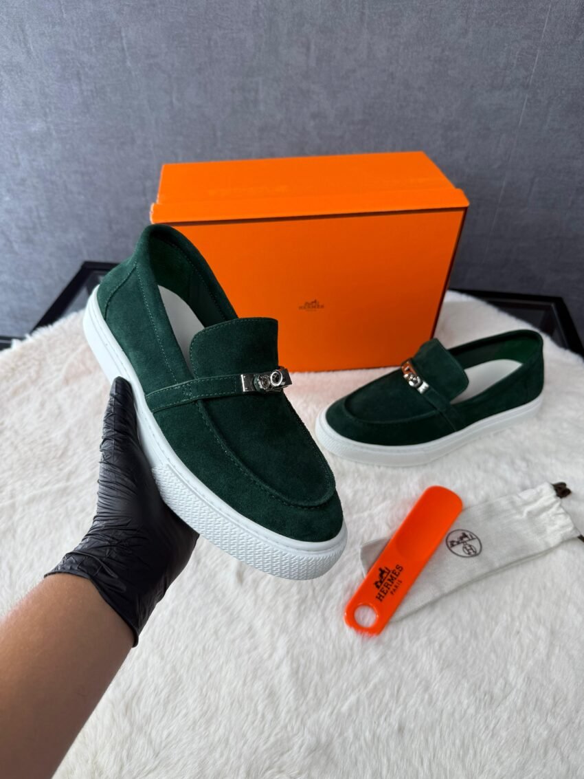 Hermes Instappers Dark Green Suede