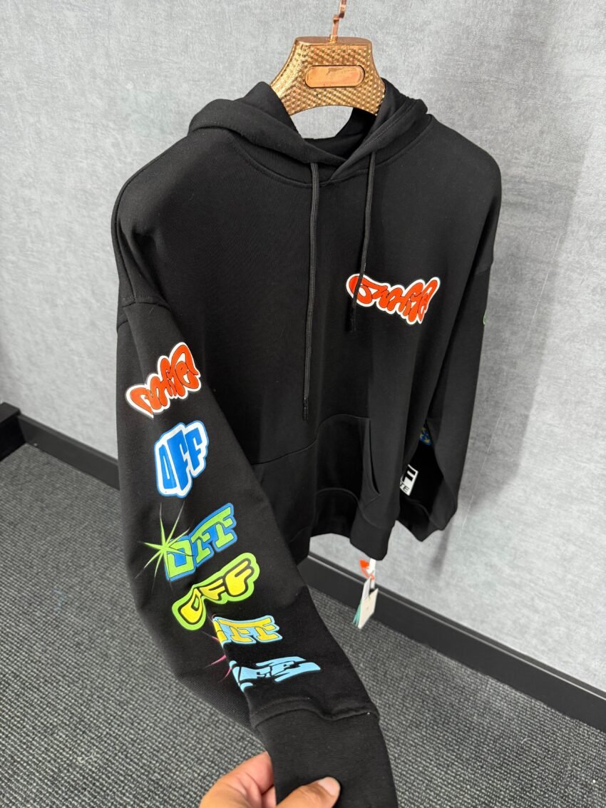 Off-White Black Hoody Orange Logo - Afbeelding 2