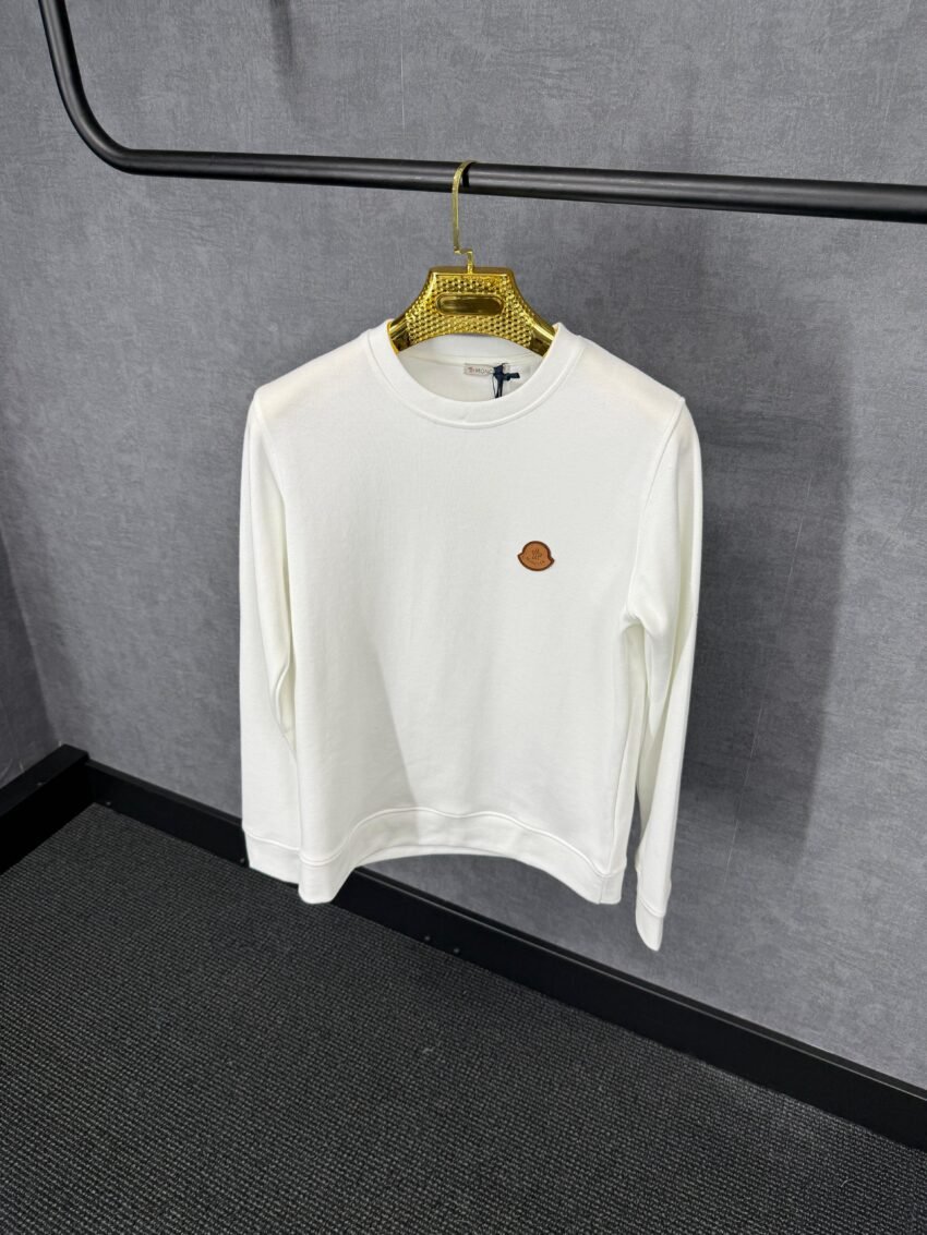 Moncler White Sweater Brown Logo