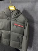 Prada Dark Grey Re-Nylon Hooded Puffer Jacket High Quality